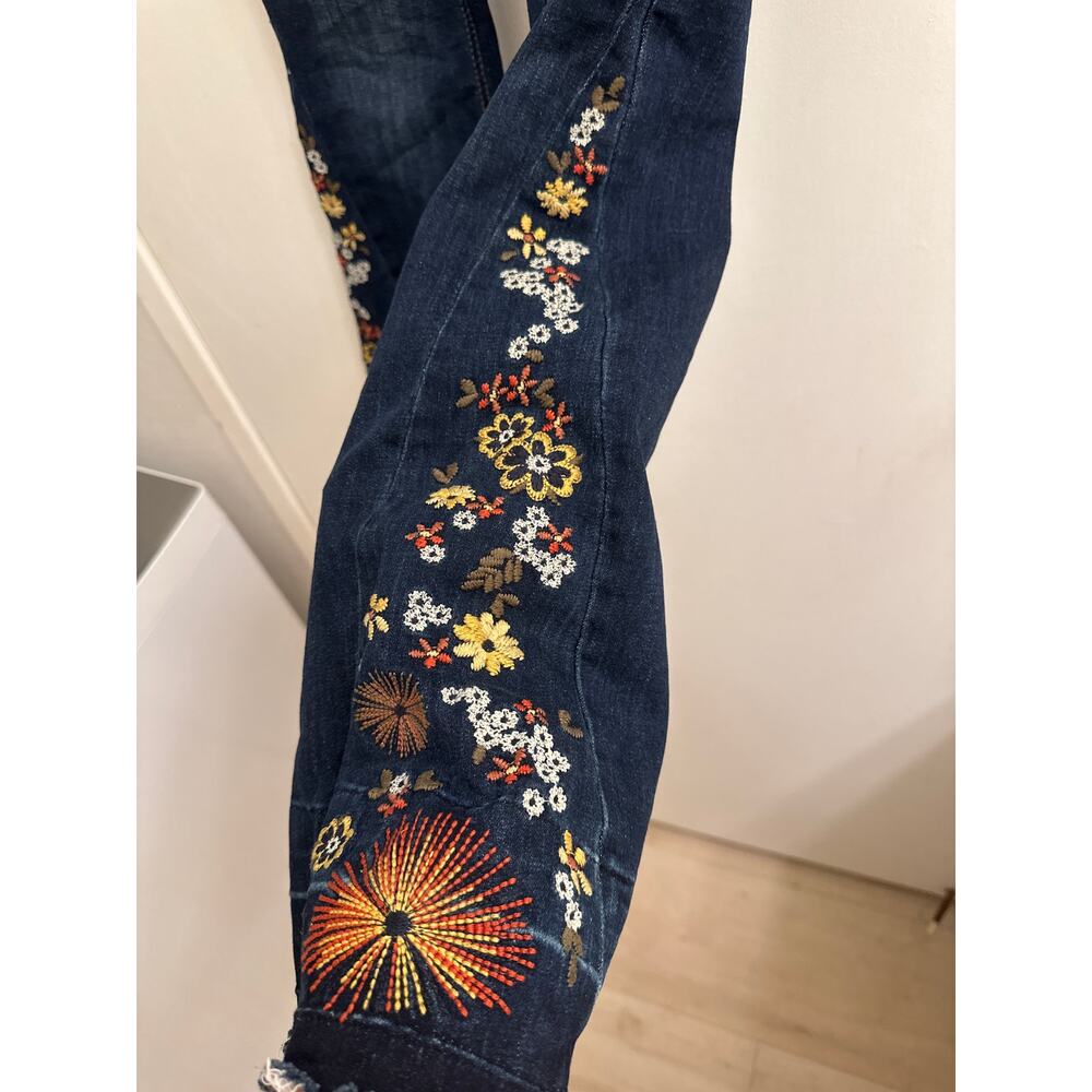 Ashley Mason Jeans 5/27 Flare Denim Floral Embroidered Boho Festival Y2K Retro - Picture 3 of 9